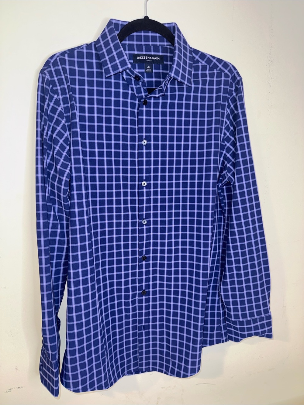 Mizzen+Main Leeward Men’s M Trim Fit Blue Purple Plaid Performance Shirt